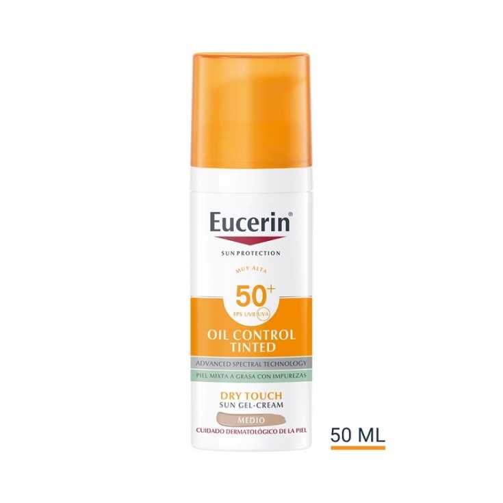 eucerin oil control solar facial con color medio spf50+ 50ml