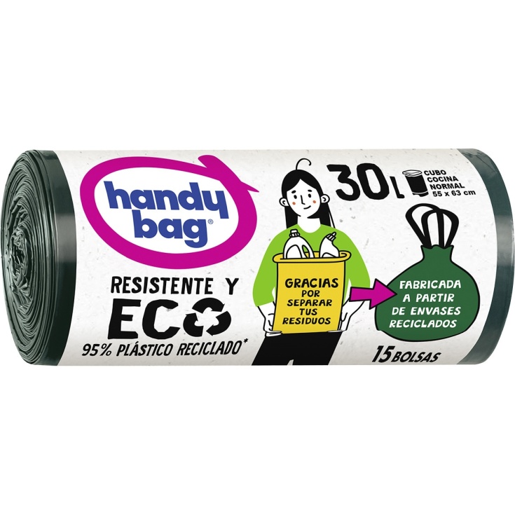 albal handy bag bolsa de basura verde reciclada 30 l, 15 unidades albal handy bag bolsa de basura verde reciclada 30 l, 15 unidades