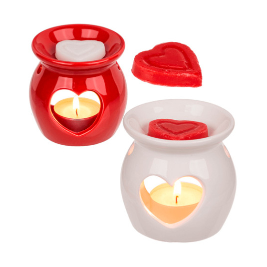 quemador ceramico con vela en forma de corazon