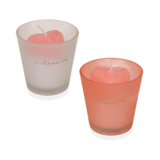 vela corazon en vaso de cristal coloreado