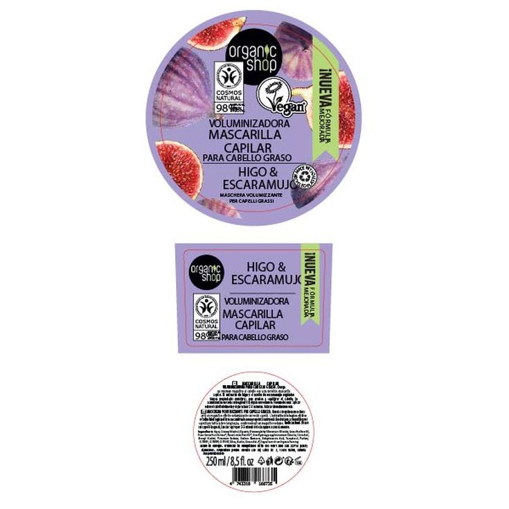 organic shop mascarilla capilar voluminazora cabello graso higo y escaramujo 250 ml