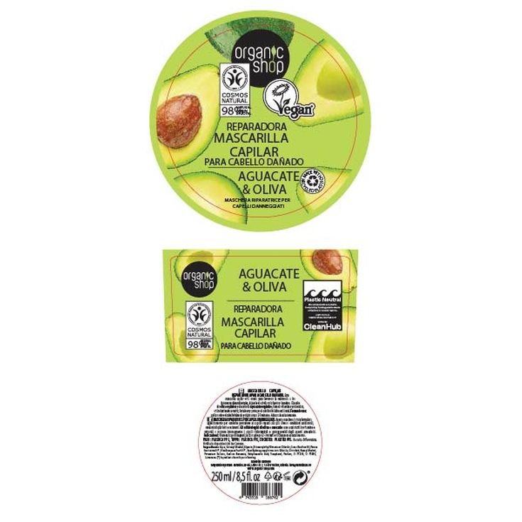 organic shop mascarilla capilar reparadora aguacate & oliva 250ml
