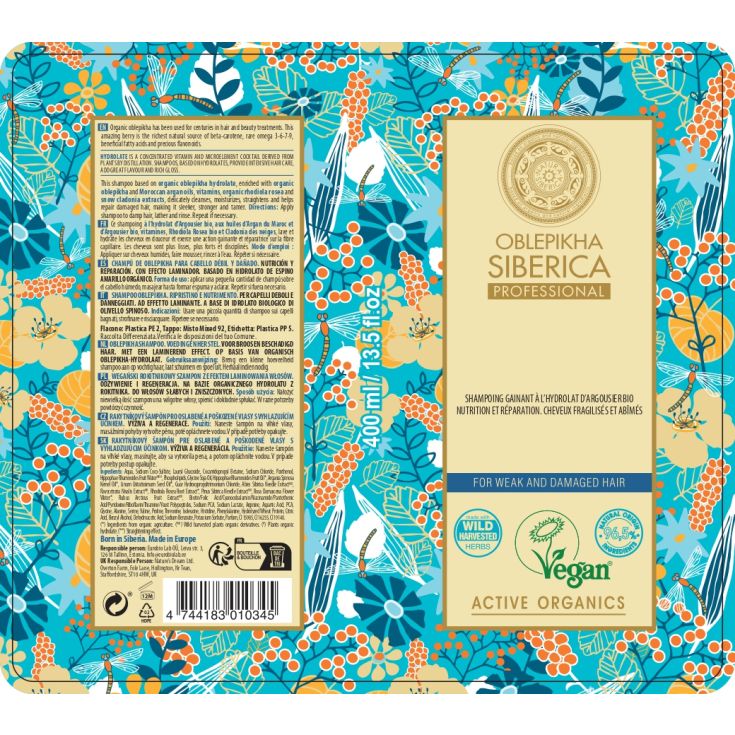 natura siberica-oblepikha champu espino amarillo cabello debil y dañado 400ml