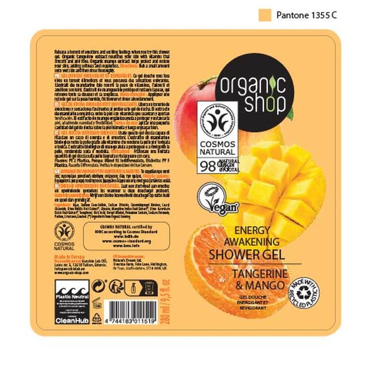 organic shop gel de ducha energizante mandarina y mango 280 ml