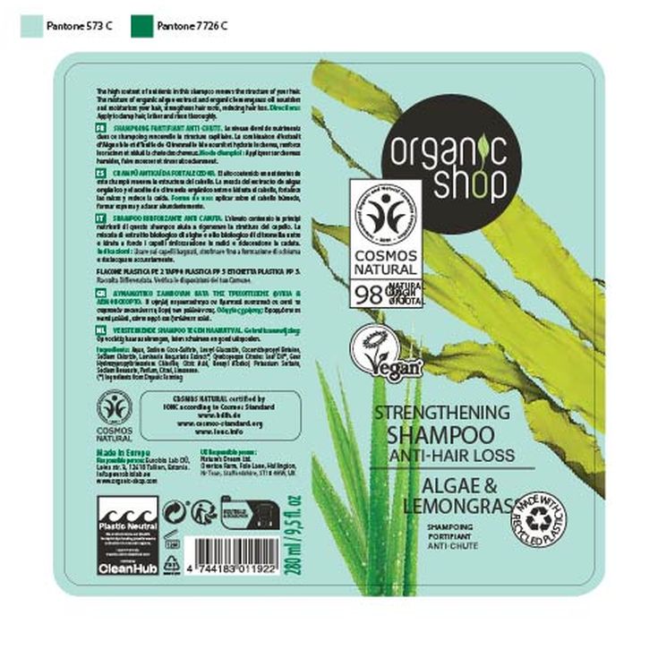 organic shop champu anticaida algas citronela 280ml
