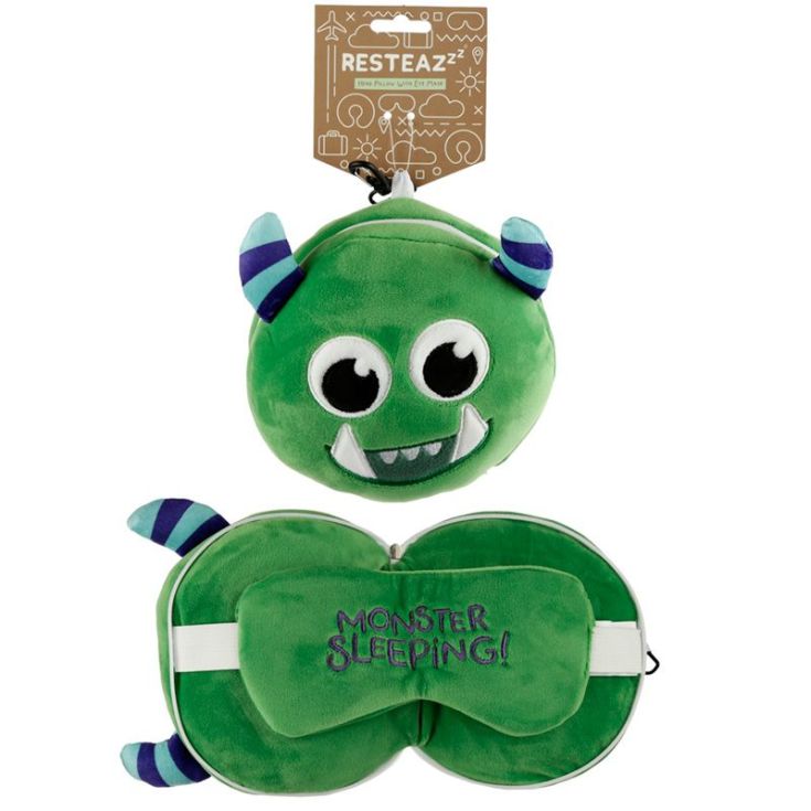 relaxeazzz almohada de viaje con cremallera y antifaz forma muñeco monster sleeping! 17cm relaxeazzz almohada de viaje con cremallera y antifaz forma muñeco monster sleeping! 17cm