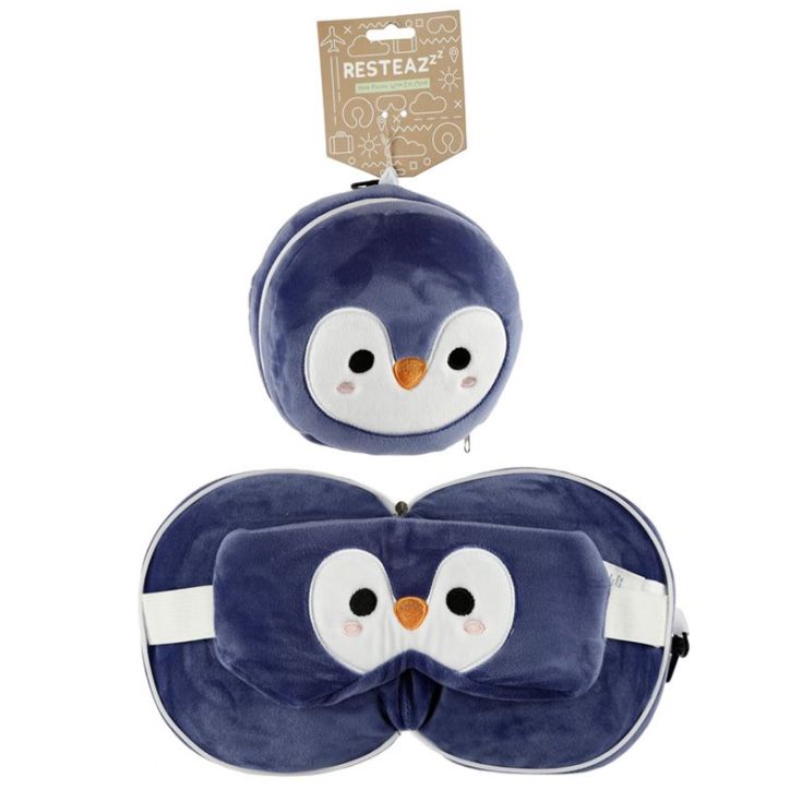relaxeazzz almohada de viaje con cremallera y antifaz pingüino animales adorables 17cm relaxeazzz almohada de viaje con cremallera y antifaz pingüino animales adorables 17cm