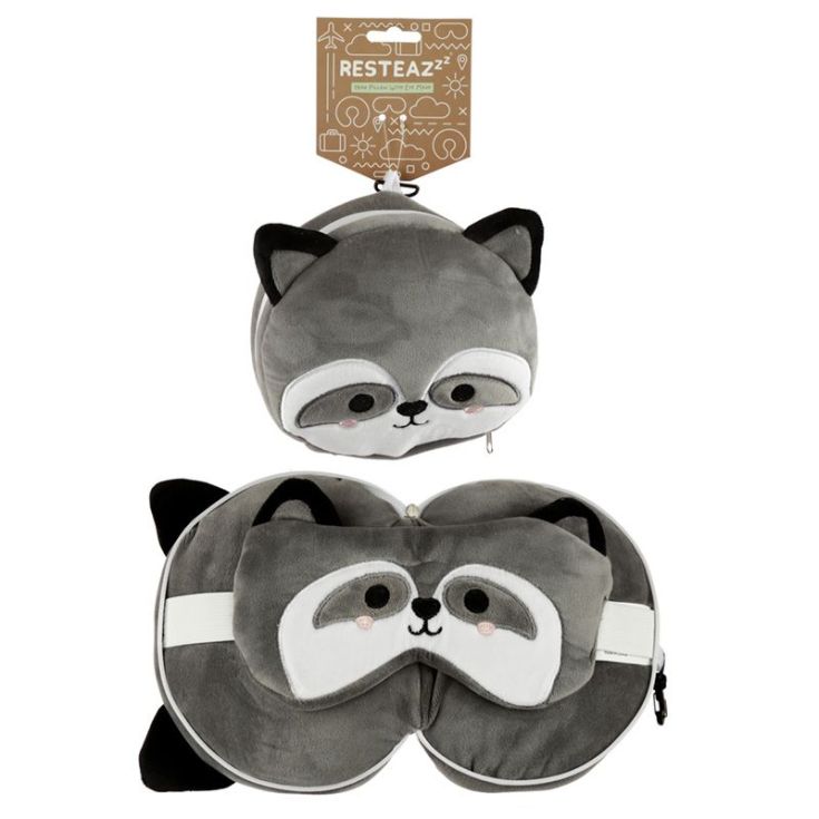 relaxeazzz almohada de viaje con cremallera y antifaz mapache animales adorables 17cm relaxeazzz almohada de viaje con cremallera y antifaz mapache animales adorables 17cm