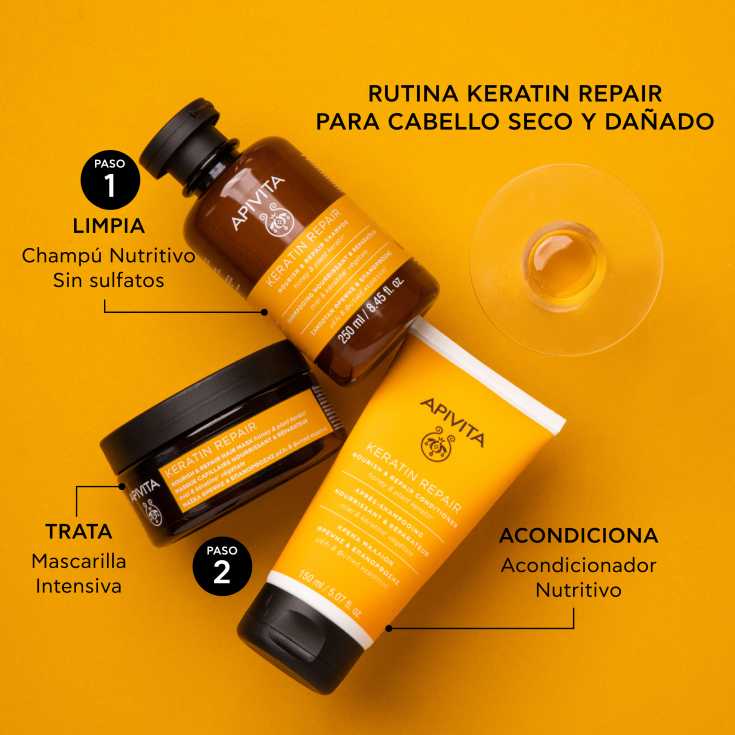 apivita champu keratin repair nutritivo & reparador con miel y queratina vegetal