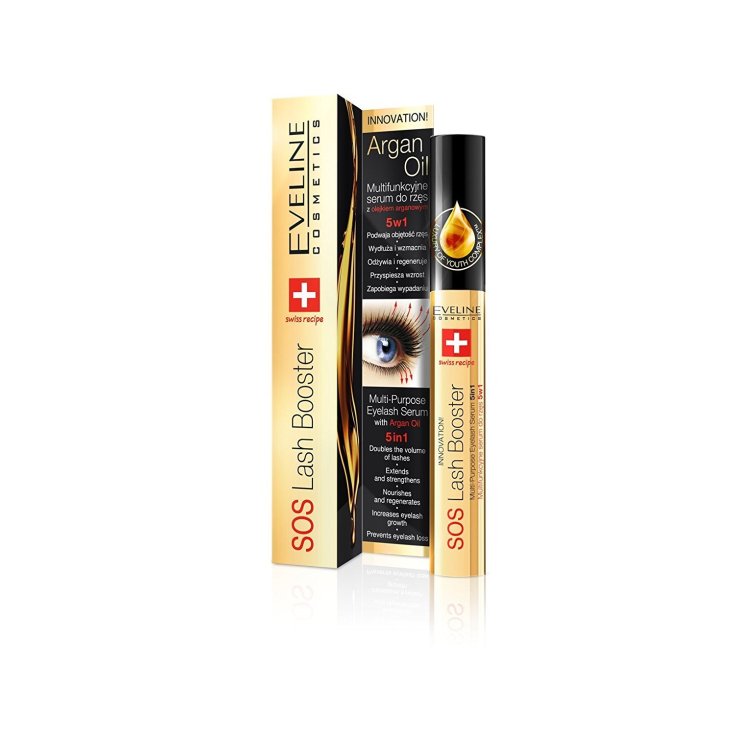 eveline cosmetics sos lash booster eyelash serum para pestañas 5en1 con aceite de argan
