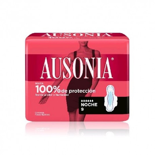 Compresas de Algodon Organico Ausonia Cotton Protection Noche con Alas 9U