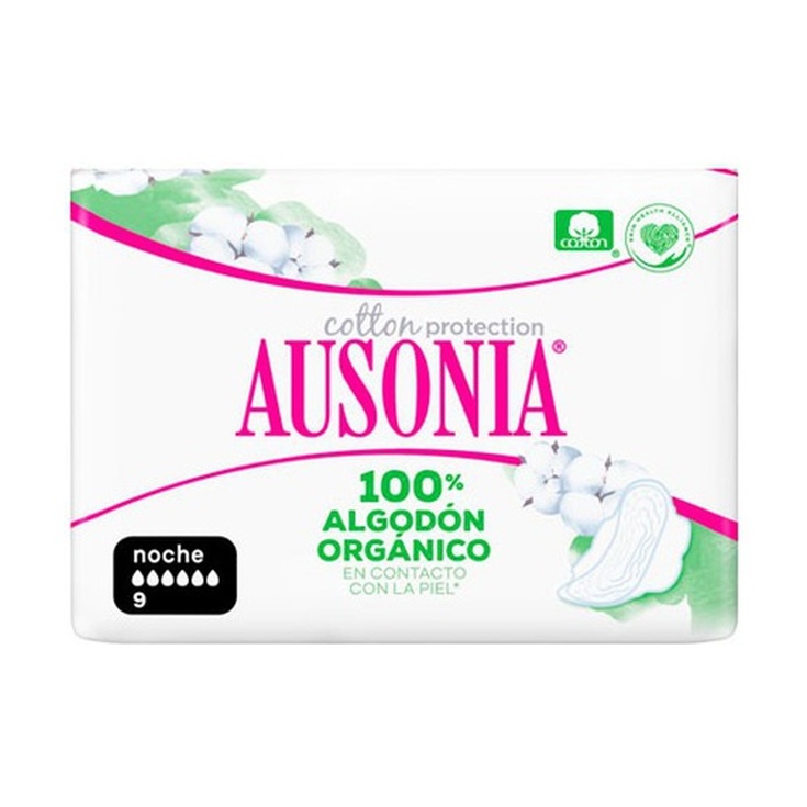 ausonia cotton protection 100% algodon organico compresas noche c/alas 9uds