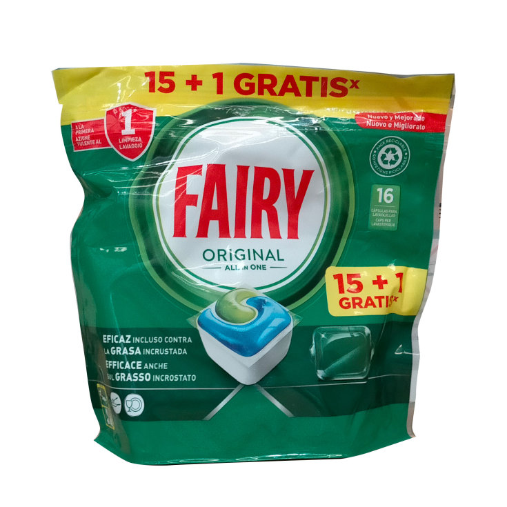 fairy detergente lavavajillas todo en 1 original 16 capsulas - delaUz