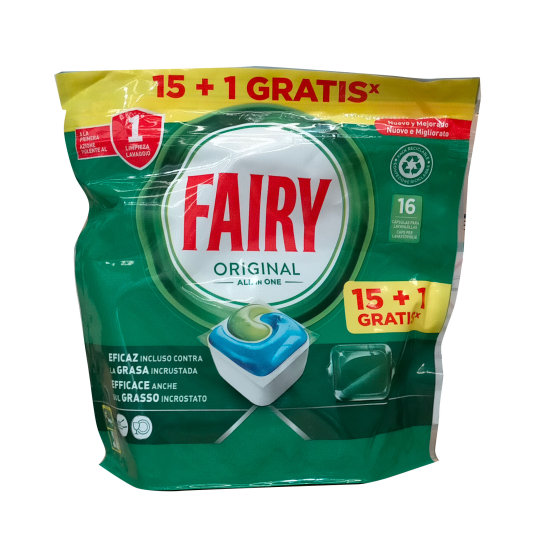 fairy detergente lavavajillas todo en 1 original 16 capsulas