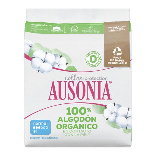 ausonia cotton protection compresa con alas normal 11ud