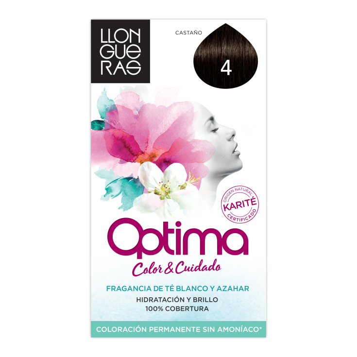 llongueras optima tinte de cabello permanente sin amoniaco tono nº 4 castaño