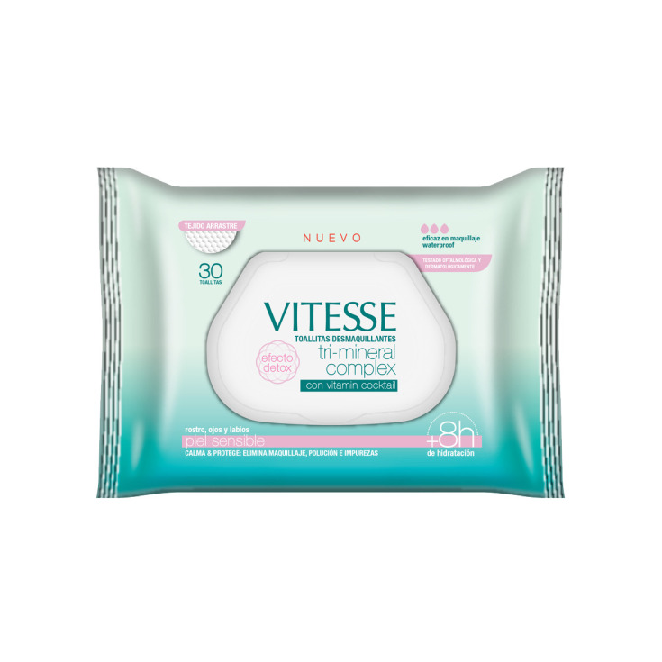 vitesse toallitas desmaquilladoras tri-mineral complex piel sensible 30unidades. vitesse toallitas desmaquilladoras tri-mineral complex piel sensible 30unidades.