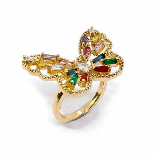 cascabela anillo fino dorado mariposa circonitas fantasia