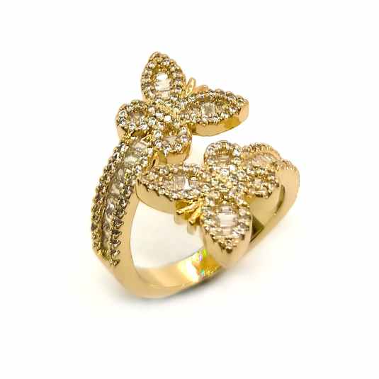 cascabela anillo dorado grueso mariposas dobles brillantes
