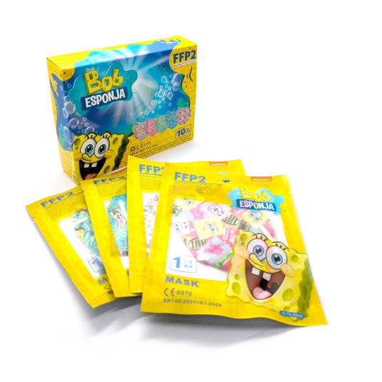 mascarilla bob esponja ffp2 nr infantil blanca caja 10 unidades