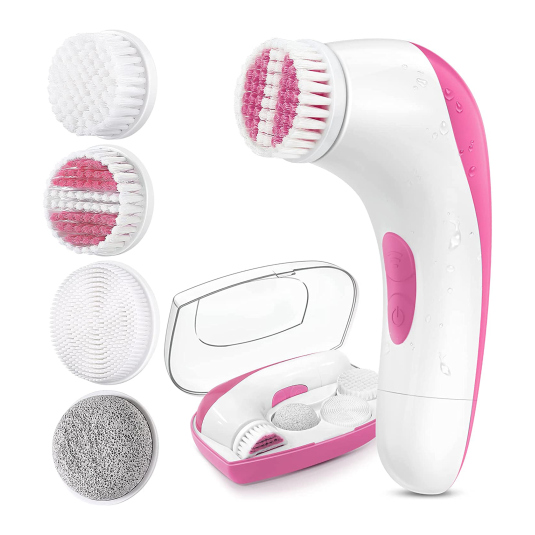 etereauty cepillo de limpieza facial rosa 4 cabezales tamaño viaje