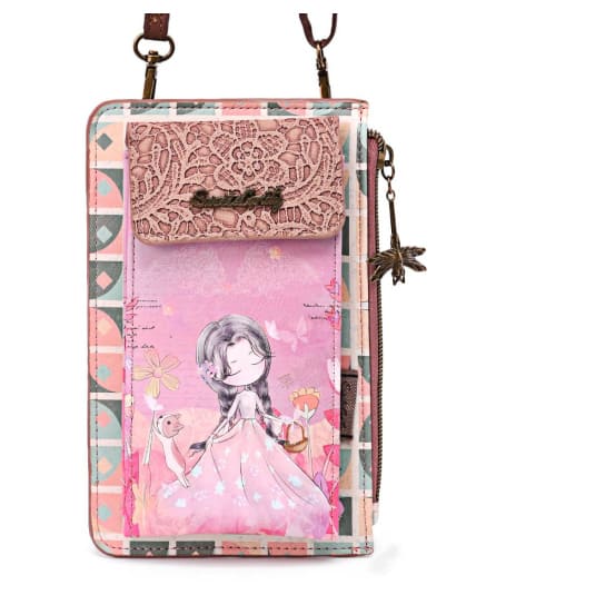 sweet & candy girl in a flowery fiel bolso porta movil rosa