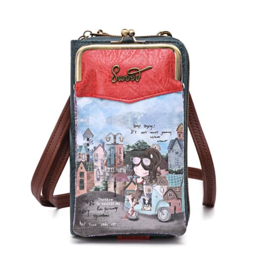 sweet & candy grey girl in vespa bolso porta movil cierre clic clac