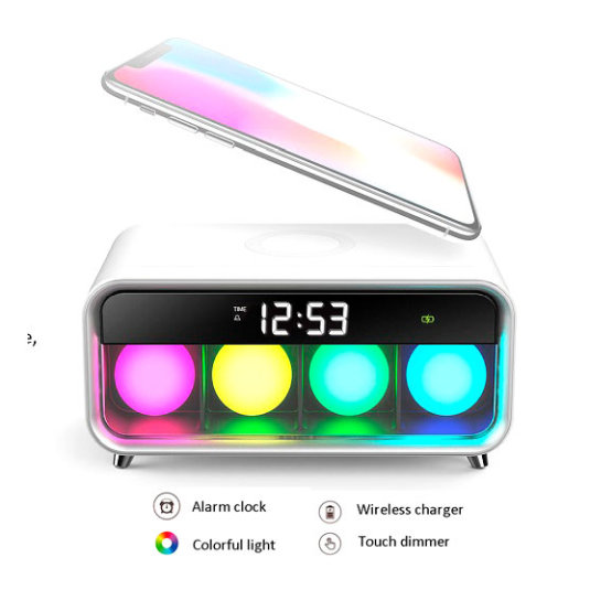 reloj despertador digital luz ambiental carga inalambrica movil