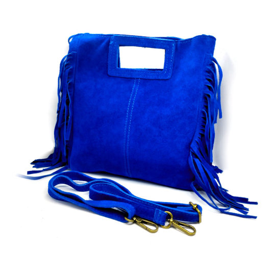 bolso mano ante flecos azul electrico