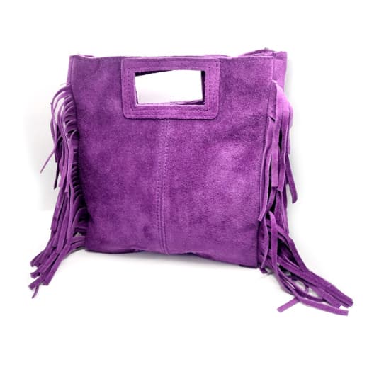 bolso mano ante flecos violeta