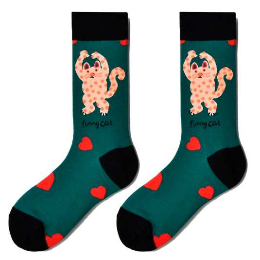 happy feet calcetines verdes funny cat