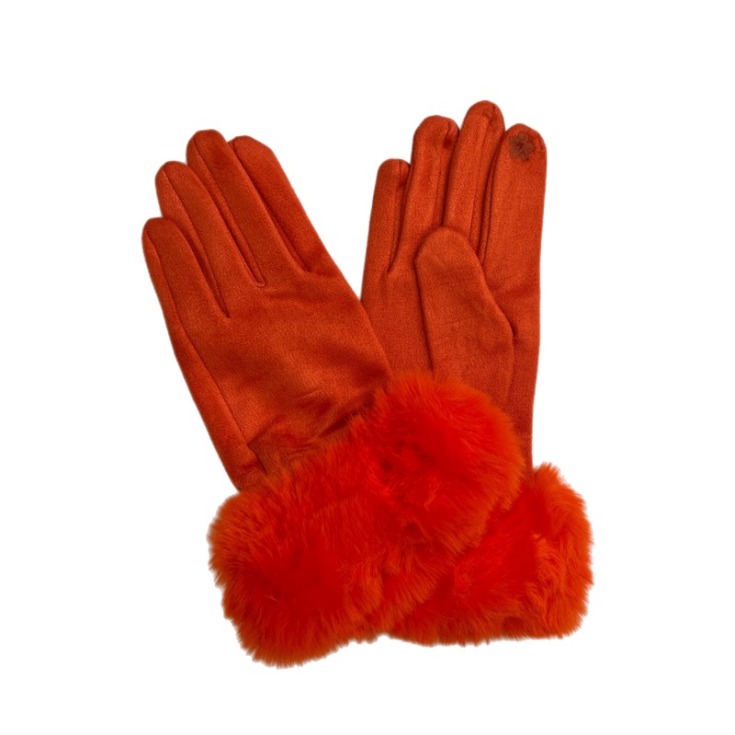guantes mujer tipo ante pelo sintetico color naranja