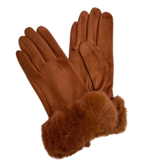 guantes mujer tipo ante pelo sintetico color camel