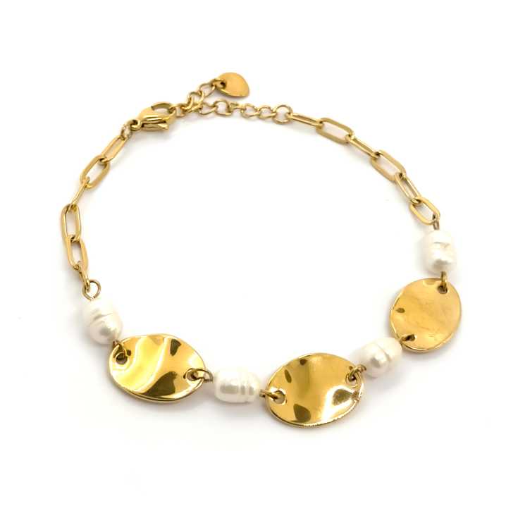 pulsera dorada con perlas fantasia pulsera dorada con perlas fantasia