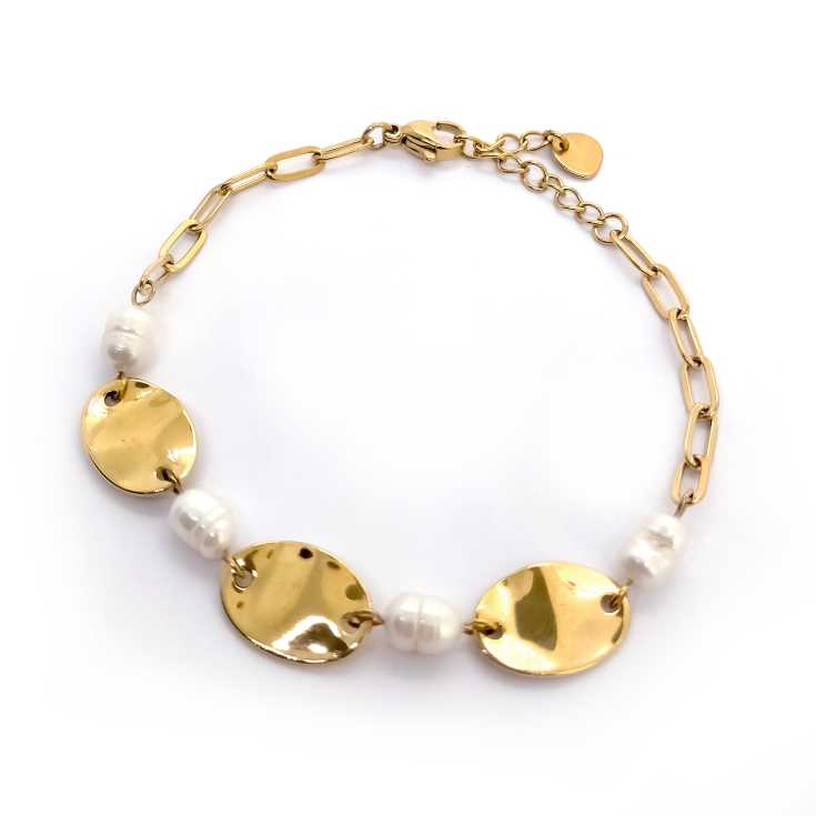 pulsera dorada con perlas fantasia