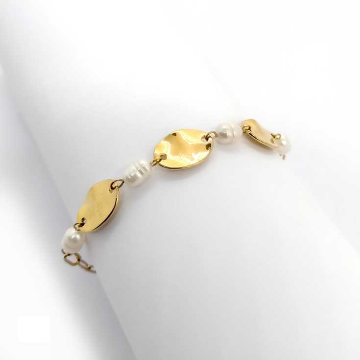 pulsera dorada con perlas fantasia