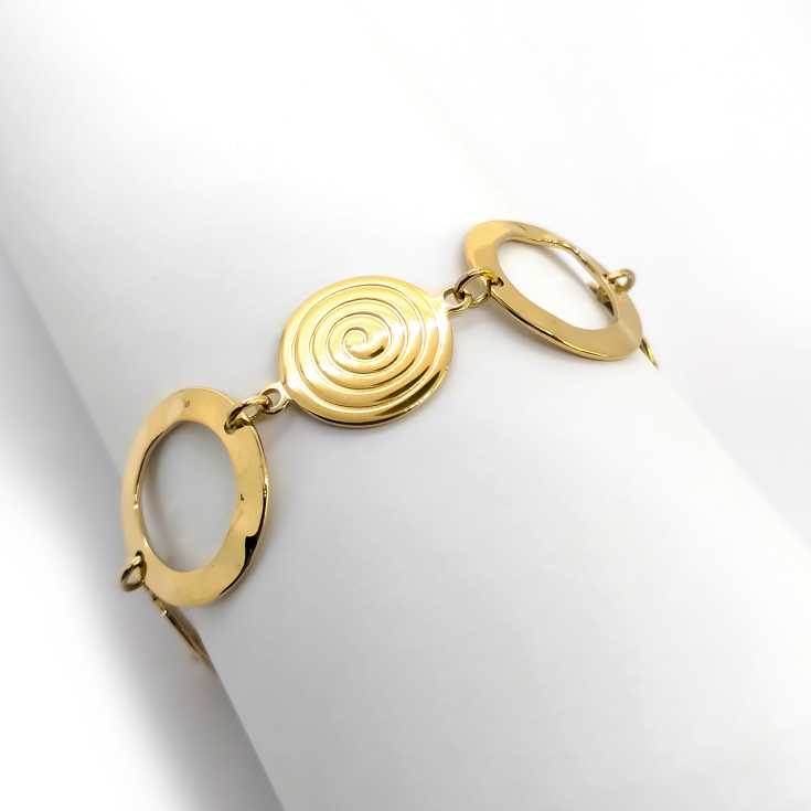 pulsera de acero inoxidable circulos espiral dorados