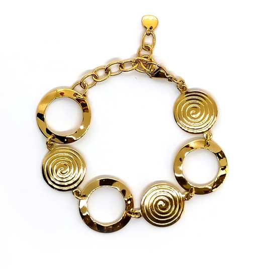 pulsera de acero inoxidable circulos espiral dorados
