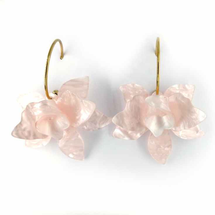 pendientes aro con flor orquidea rosa claro 3d acrilico