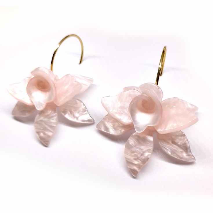 pendientes aro con flor orquidea rosa claro 3d acrilico