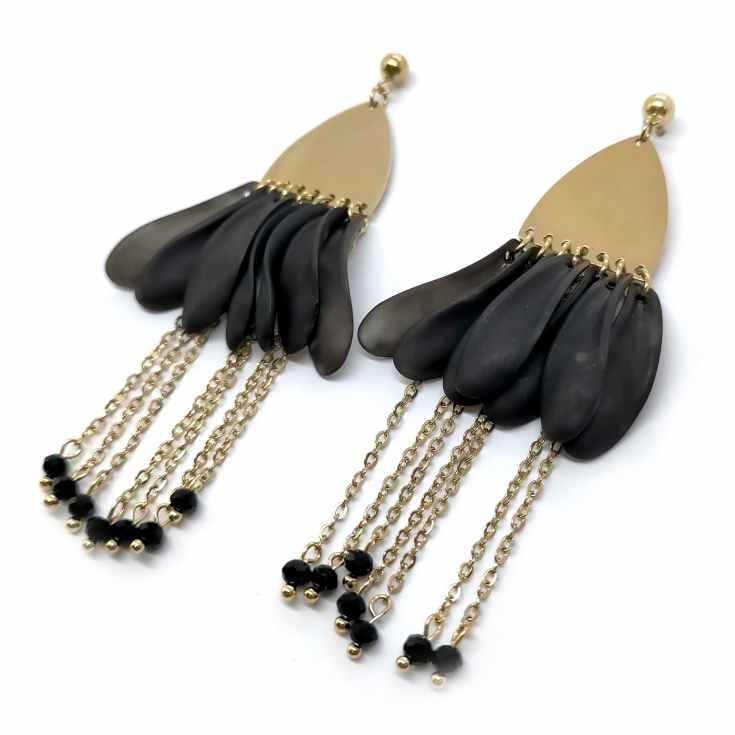 pendientes fantasia largos petalos negros