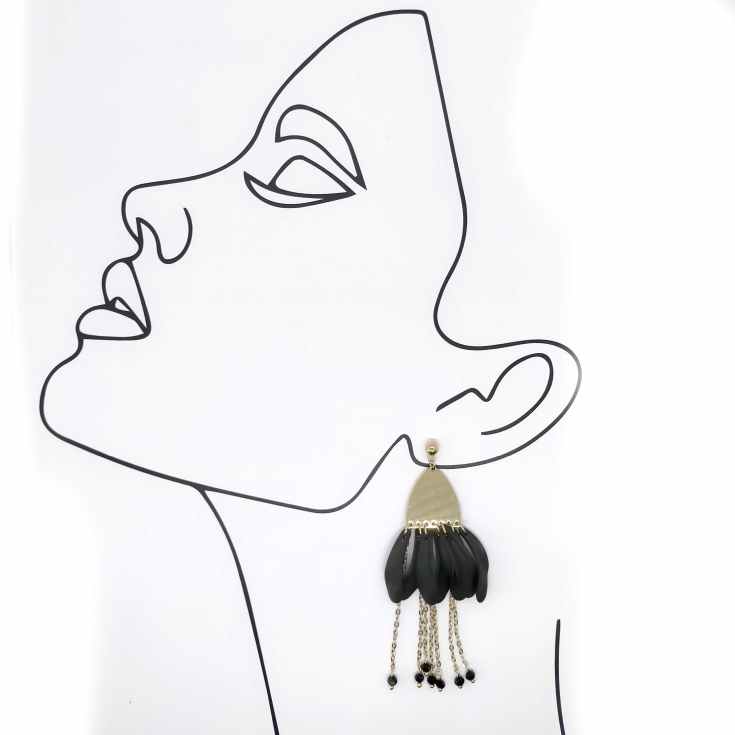 pendientes fantasia largos petalos negros