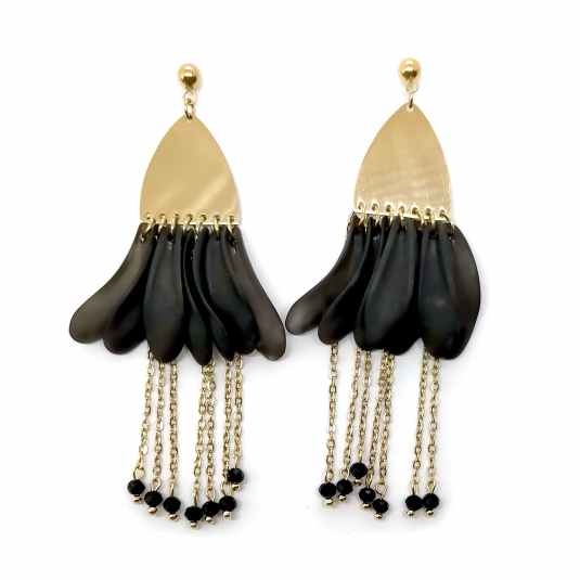 pendientes fantasia largos petalos negros