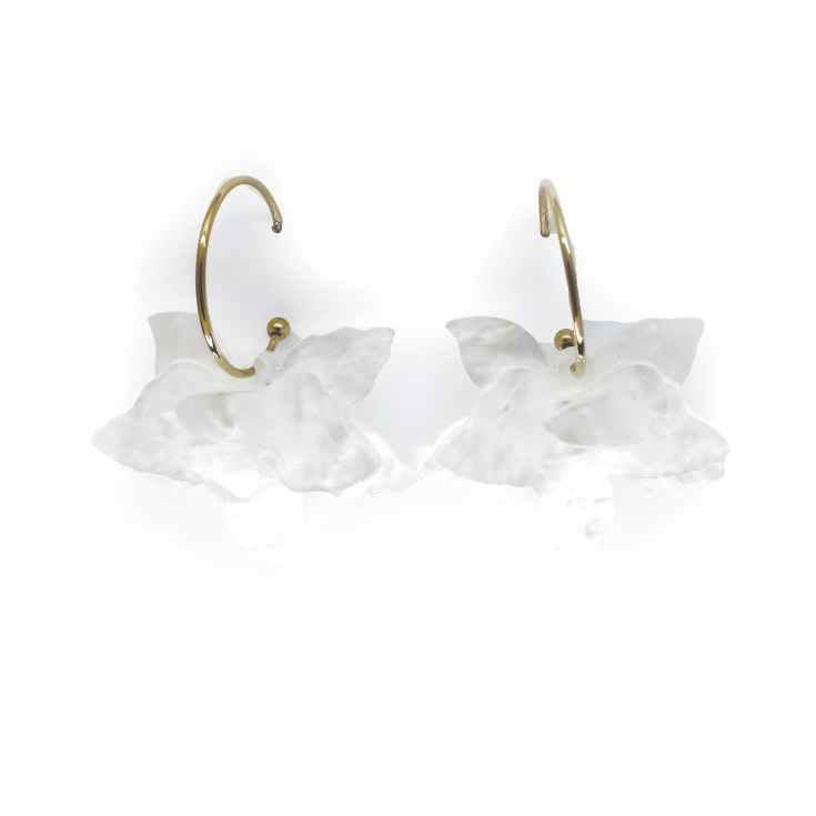 pendientes aro con flor orquidea blanco 3d acrilico