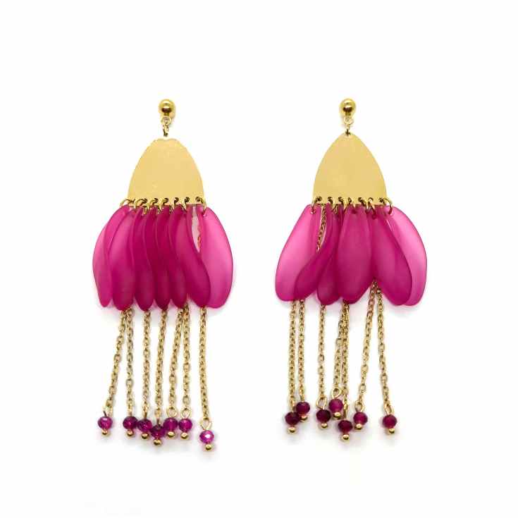 pendientes fantasia largos petalos fucsia pendientes fantasia largos petalos fucsia