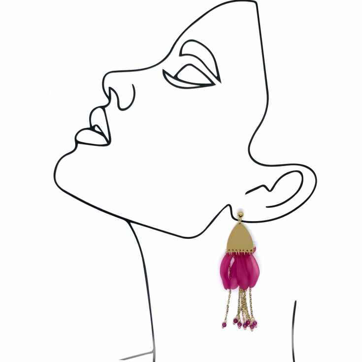 pendientes fantasia largos petalos fucsia
