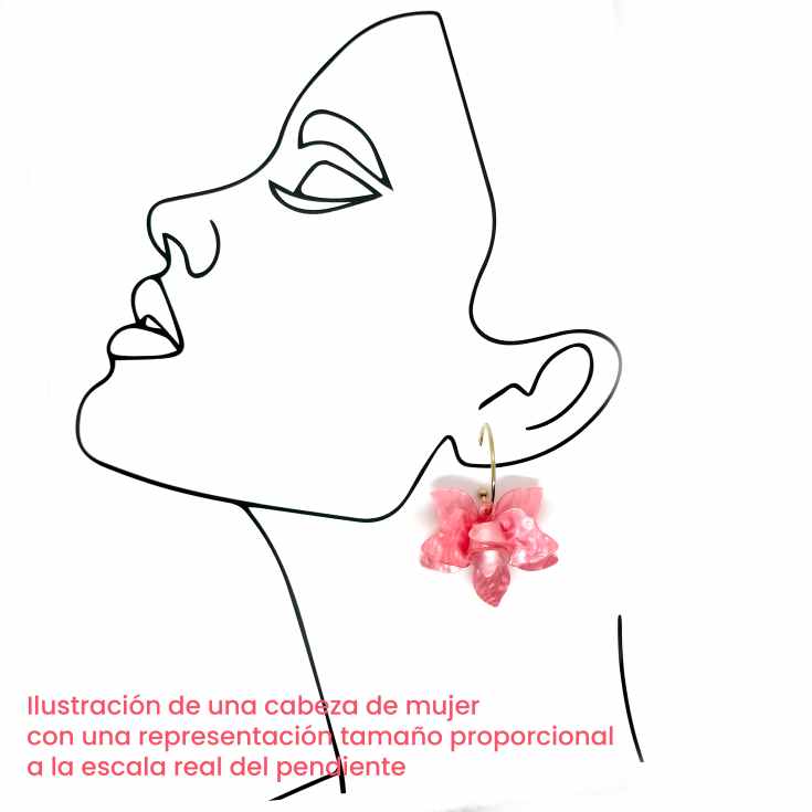 pendientes aro con flor orquidea rosa 3d acrilico