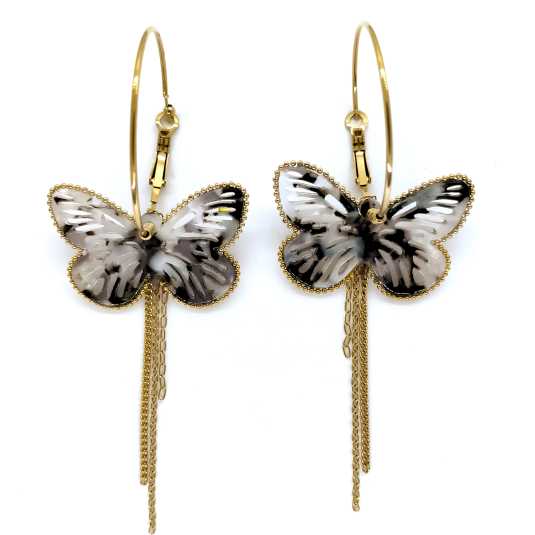 pendientes aro medio dorado con mariposa negra