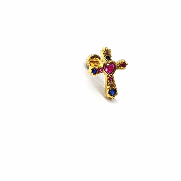 cascabela piercing dorado cruz circonitas colores cascabela piercing dorado cruz circonitas colores