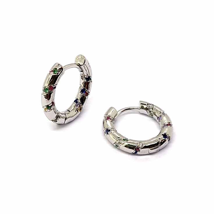 cascabela pendientes plateados aros pequeños circonitas colores cascabela pendientes plateados aros pequeños circonitas colores